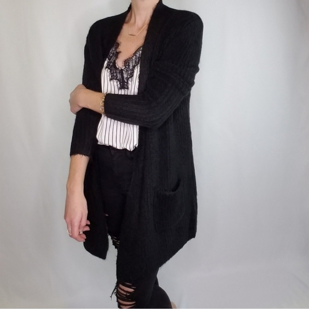 Olivaceous Super Soft Black Open Front Cardigan With Pockets Size Large